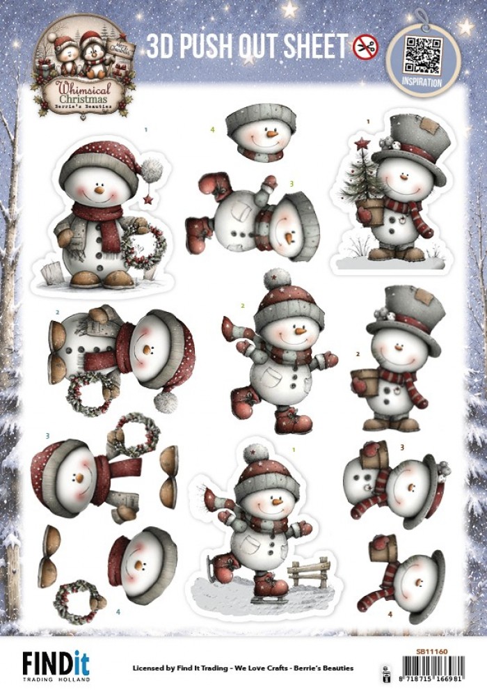 3D Pushout Sheet - Berries Beauties - Whimsical Christmas - Snowmen