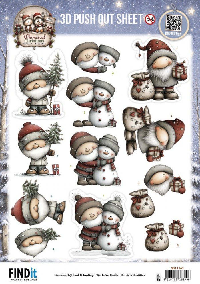 3D Pushout Sheet - Berries Beauties - Whimsical Christmas - Santa Claus