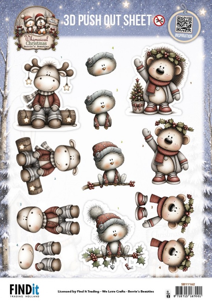 3D Pushout Sheet - Berries Beauties - Whimsical Christmas - Furry Friends