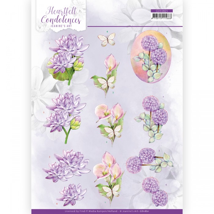 3D Cutting Sheet -Jeanine's Art - Heartfelt Condolences - Purple Flowers