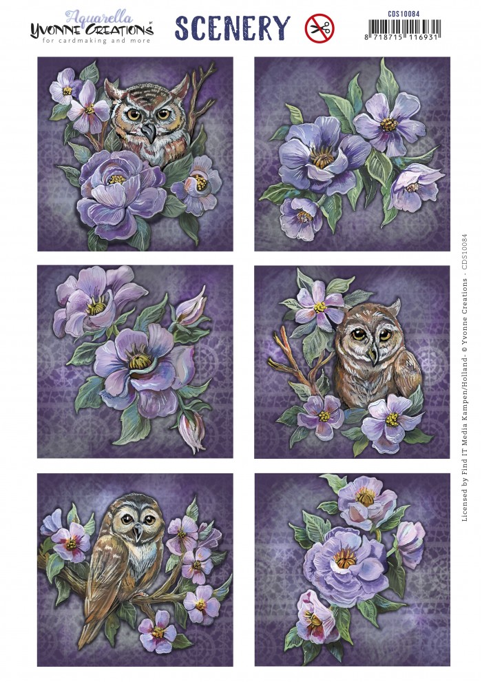 Push Out Scenery - Yvonne Creations - Aquarella - Owls and Flowers Square