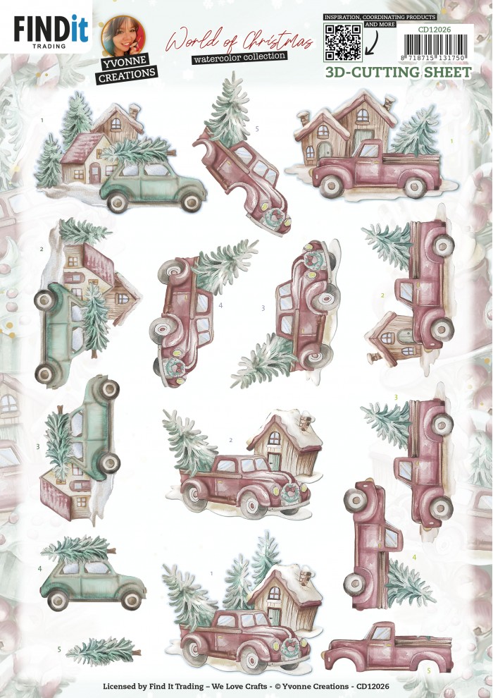 3D Cutting Sheet - Yvonne Creations - World of Christmas - Christmas Cars