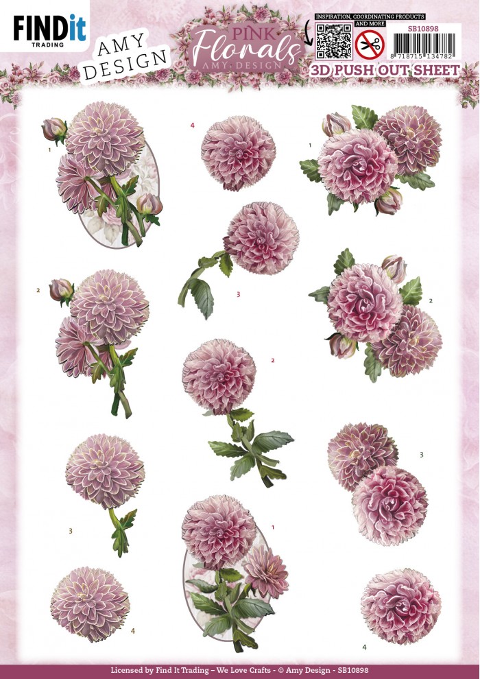 3D Push Out - Amy Design - Pink Florals - Dahlia