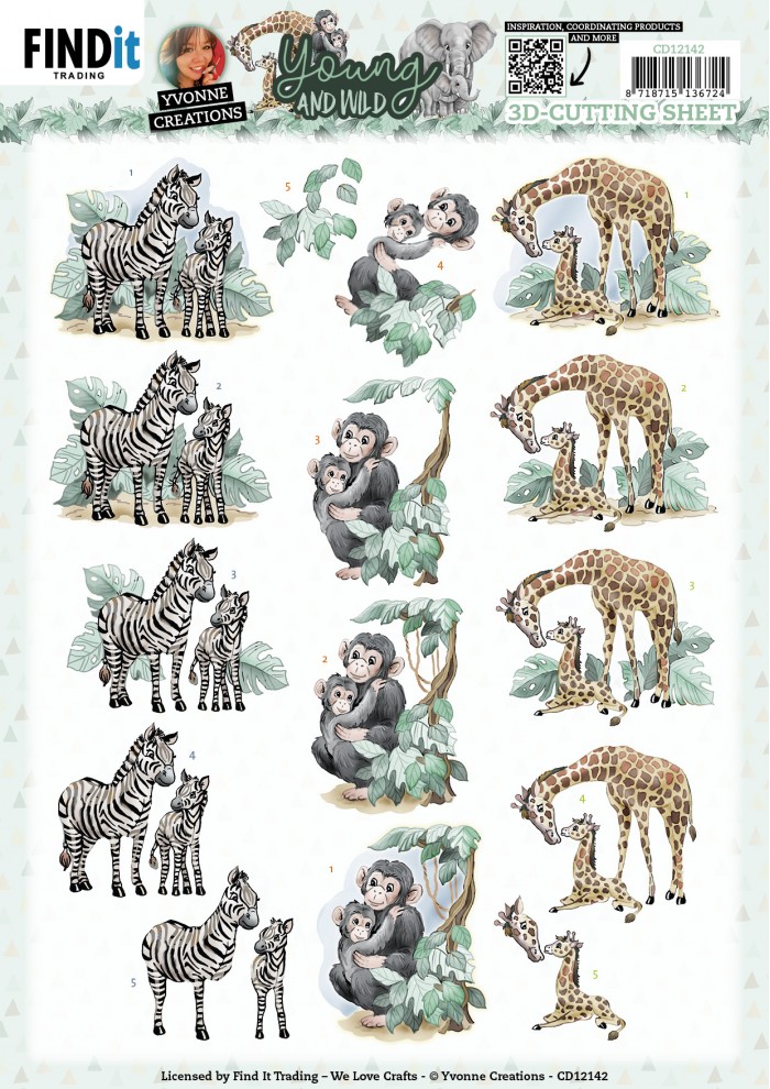 3D Cutting Sheets - Yvonne Creations - Young and Wild - Monkey