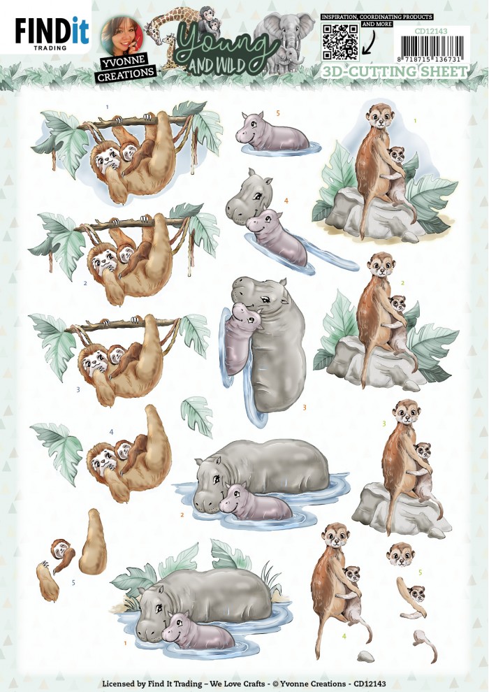 3D Cutting Sheets - Yvonne Creations - Young and Wild - Sloth