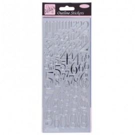 Outline Stickers - Mixed Numbers - Silver