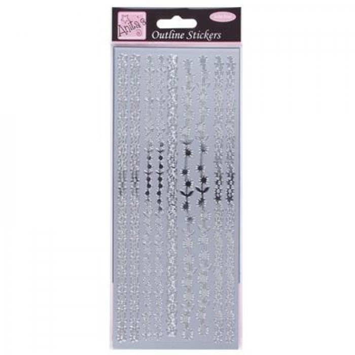 Outline Stickers - Floral Borders - Silver