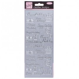 Outline Stickers - Happy Birthday Assorted - Silver