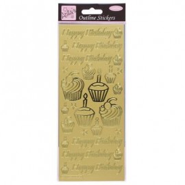 Outline Stickers - Birthday Cupcake - Gold