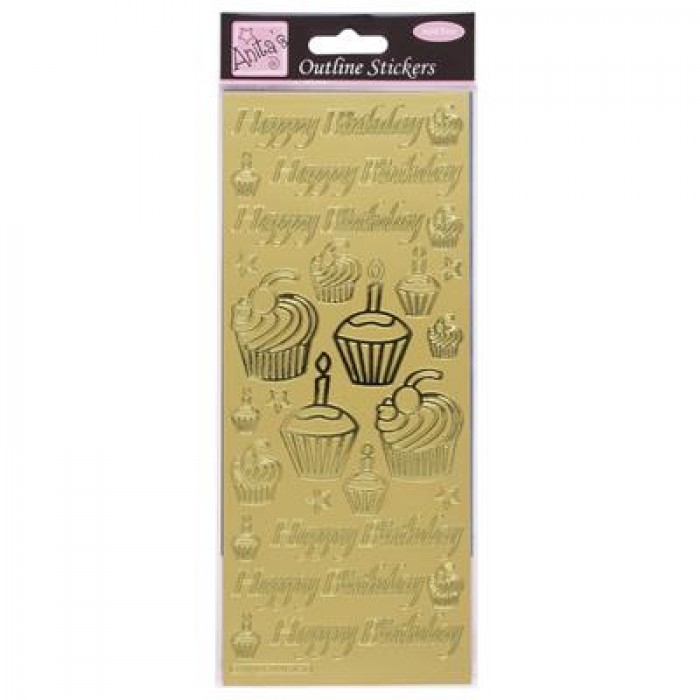 Outline Stickers - Birthday Cupcake - Gold