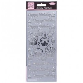 Outline Stickers - Birthday Cupcake - Silver