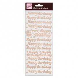Outline Stickers - Happy Birthday - Rose Gold on White