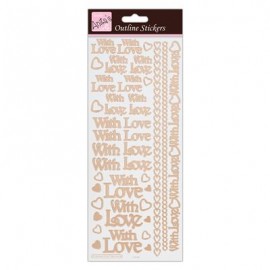 Outline Stickers - With Love - Rose Gold on White