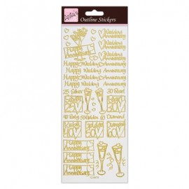Outline Stickers - Wedding Anniversary - Gold on White