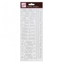 Outline Stickers - With Love - Silver on White