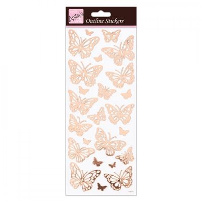 Outline Stickers - Butterflies - Rose Gold On White