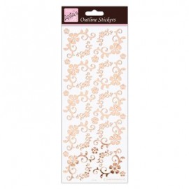 Outline Stickers - Fanciful Floral Corners - Rose Gold On White
