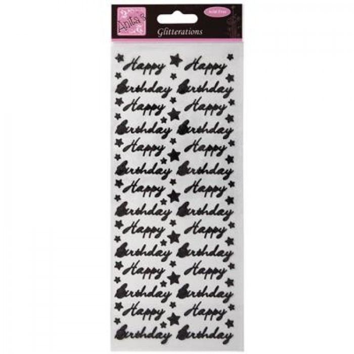 Glitterations Sticker - Happy Birthday - Black