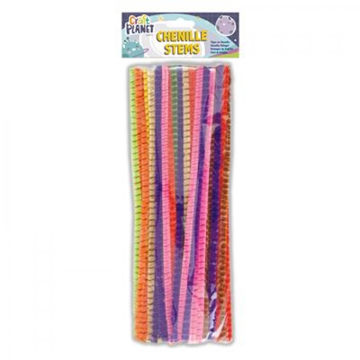 Chenille Striped Stems 300mm (50pk) - 10 Assorted Colours
