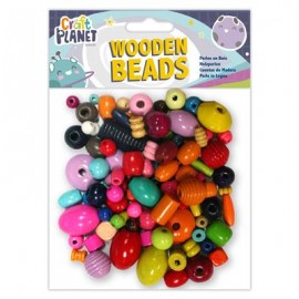 Wooden Beads (100g) - Assorted Colours