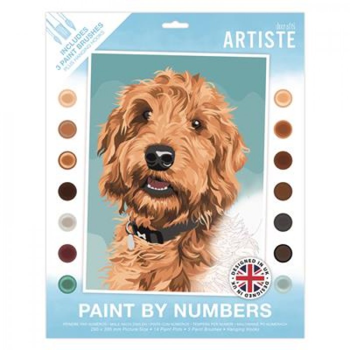 Paint By Numbers - Playful Labradoodle - 14 colours, 3 brushes