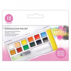 Watercolour Pan Set - 12 col with water brush