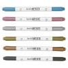 Dual Tip Calligraphy Pens - Metallic - Brush/Flat (6pk)