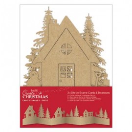 Create Christmas Die-cut Scene Card & Envelope (3pcs) Brown Kraft