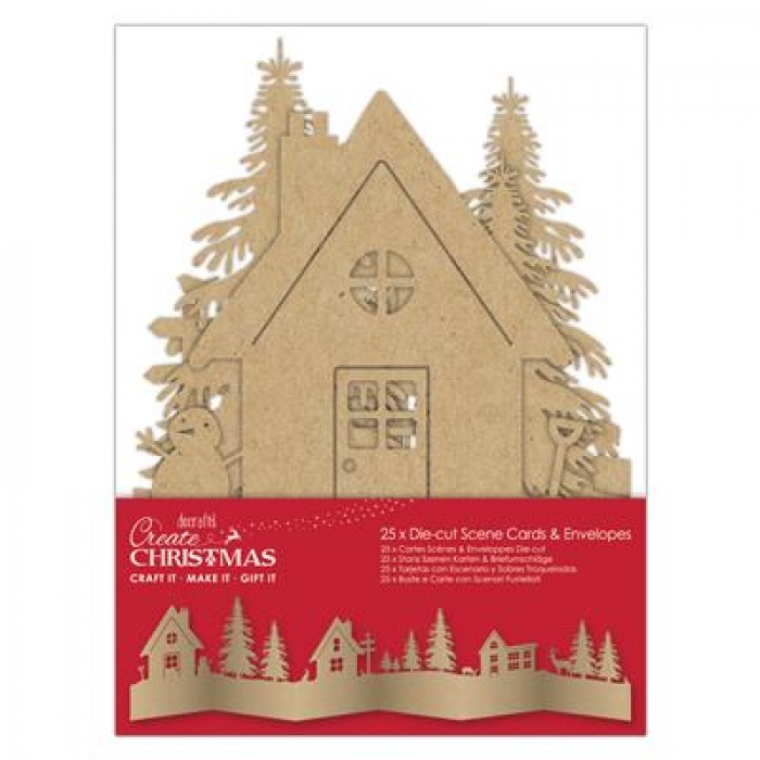 Create Christmas Die-cut Scene Card &amp; Envelope (25pcs) Brown Kraft