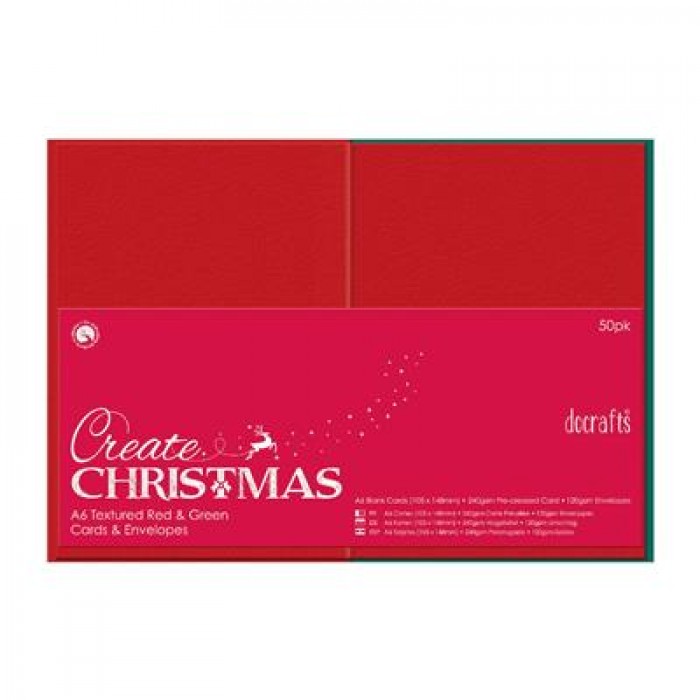 A6 Cards &amp; Envelopes Textured (50pk 240gsm) - Red &amp; Green