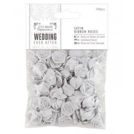 Satin Ribbon Roses (100pcs) - Wedding - Silver