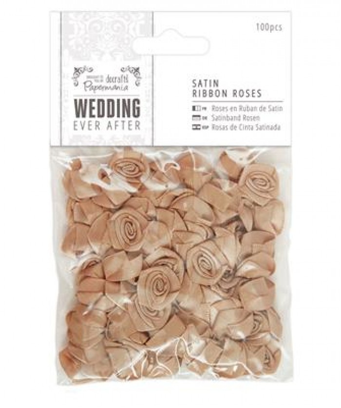 Satin Ribbon Roses (100pcs) - Wedding - Antique Gold
