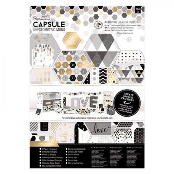 A4 Ultimate Die-cut &amp; Paper Pack (48pk) -  Capsule -  Geometric Mono
