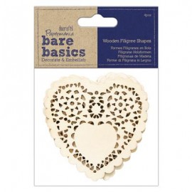 Wooden Filigree Shapes (4pcs) - Bare Basics - Heart
