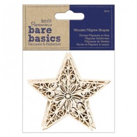 Wooden Filigree Shapes (4pcs) - Bare Basics - Star
