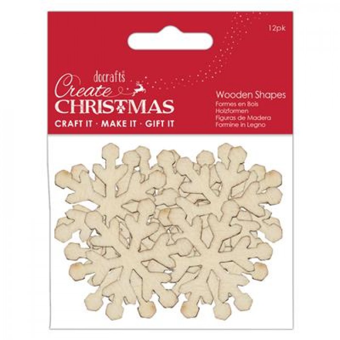 Create Christmas Wooden Shapes (12pcs) - Snowflakes Natural