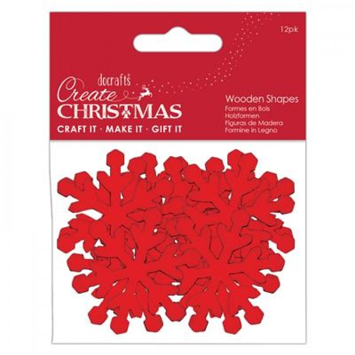 Create Christmas Wooden Shapes (12pcs) - Snowflakes Red