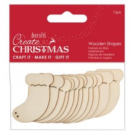 Create Christmas Wooden Shapes (12pcs) - Stockings Natural