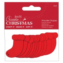 Create Christmas Wooden Shapes (12pcs) - Stockings Red