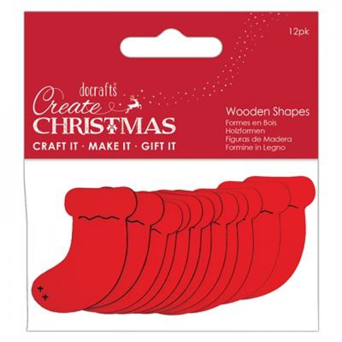 Create Christmas Wooden Shapes (12pcs) - Stockings Red