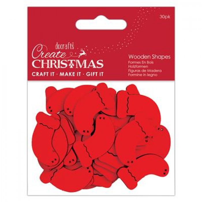 Create Christmas Wooden Shapes (30pcs) - Mini Stockings Red