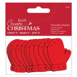 Create Christmas Wooden Shapes (12pcs) - Mittens Red