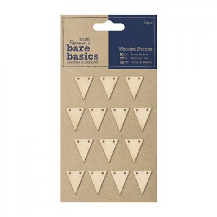 Wooden Adhesive Shapes (14pcs) - Mini Flags - Bare Basics