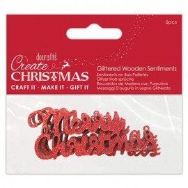 Glittered Wooden Sentiments (6pcs) - Red