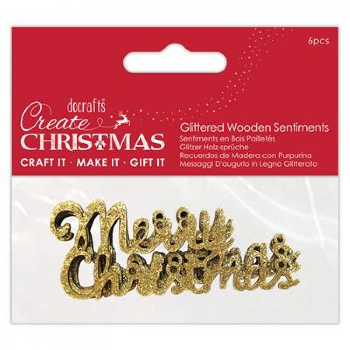 Glittered Wooden Sentiments (6pcs) - Gold