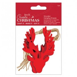 Create Christmas Wooden Hanging Stag Heads (9pcs) - Red