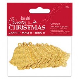 Glittered Wooden Toppers (12pcs) - Create Christmas - Bells