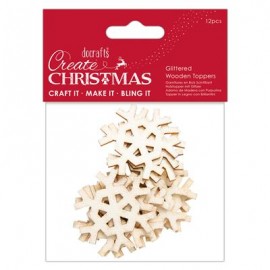 Glittered Wooden Toppers (12pcs) - Create Christmas - Hexagon Snowflake