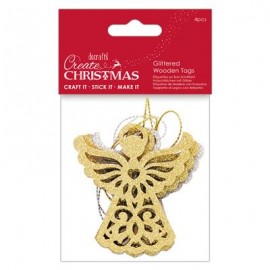 Glittered Wooden Tags (4pcs) - Create Christmas - Angel