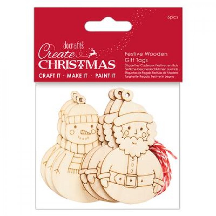 Festive Wooden Gift Tags (6pcs) - Create Christmas